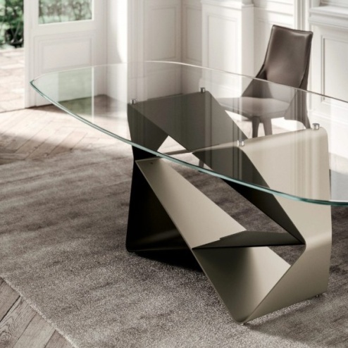 Tavolo Gem Ozzio Piano in Cristallo con bordo Diamantato 240x120 cm